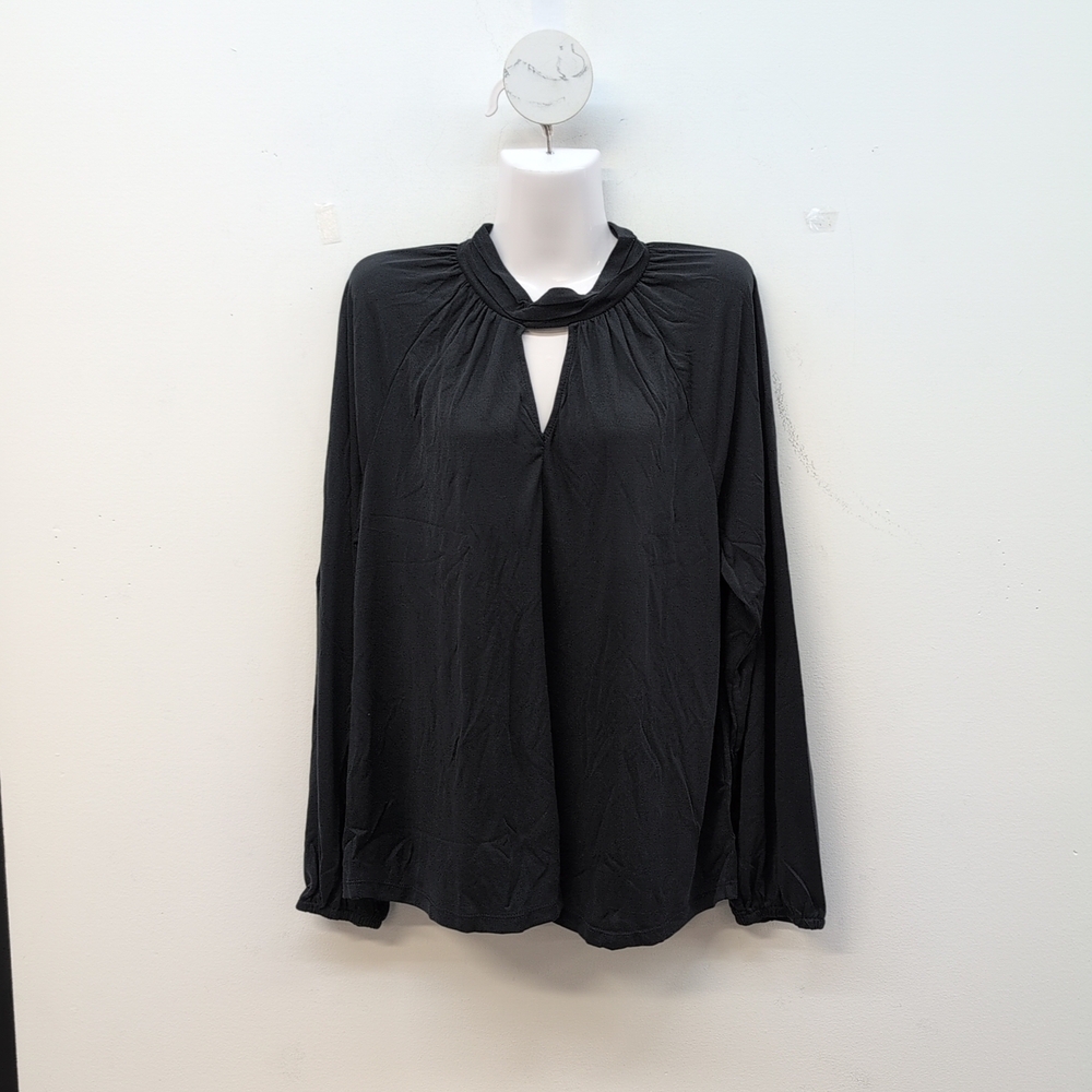 Maurices Keyhole Neck Long Blouson Sleeve Women's Blouse Top Size XL Black